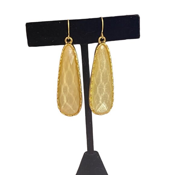 Gold-Plated Dangle Earrings With Iridescent Teardrop Design & Textured Finish - Picture 2 of 6